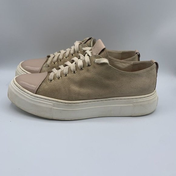 AGL Attilio Giusti Leombruni Low-Top Sneakers Patent-Toe Suede Beige Size 39.5 - Picture 4 of 7